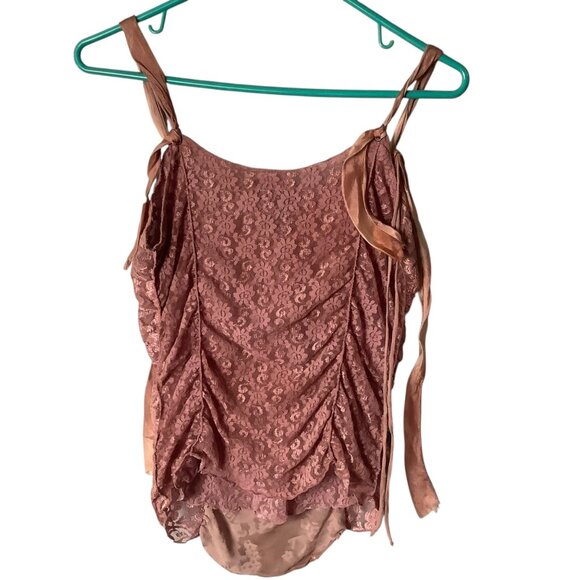 Vtg Express Paisley Lace Burnout Camisole Top Dusty Rose Large Whimsy Silk Blend - Picture 6 of 8